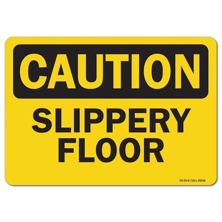 OSHA Caution Decal, Slippery Floor, 5in X 3.5in Decal, 10PK